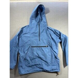 Woolrich Vtg Mens Large Blue Hooded Anorak Pullover Jacket Half Zip Made in USA